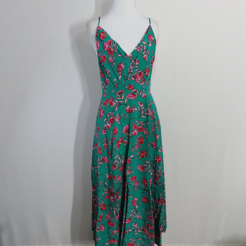 Yumi Kim Dandelion Emerald Vienna Silk Floral Print V-Neck A-Line Dress Size 4